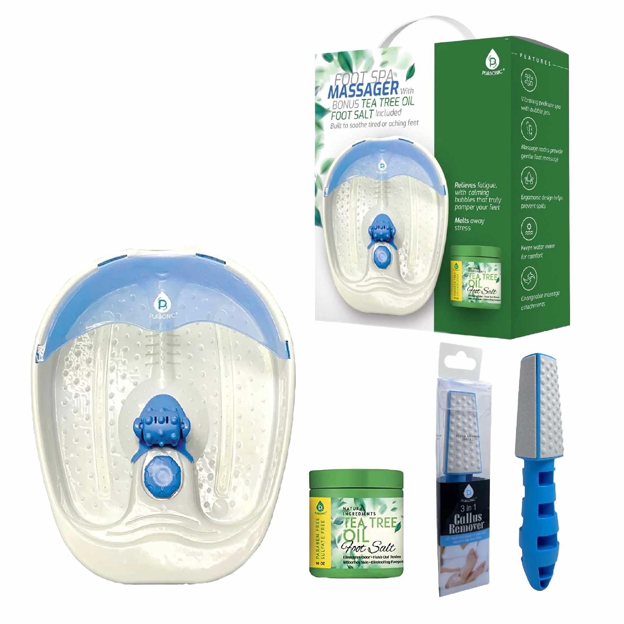 Soothing Foot Spa Massager with Tea Tree Salt Scrub & Callus Remover.