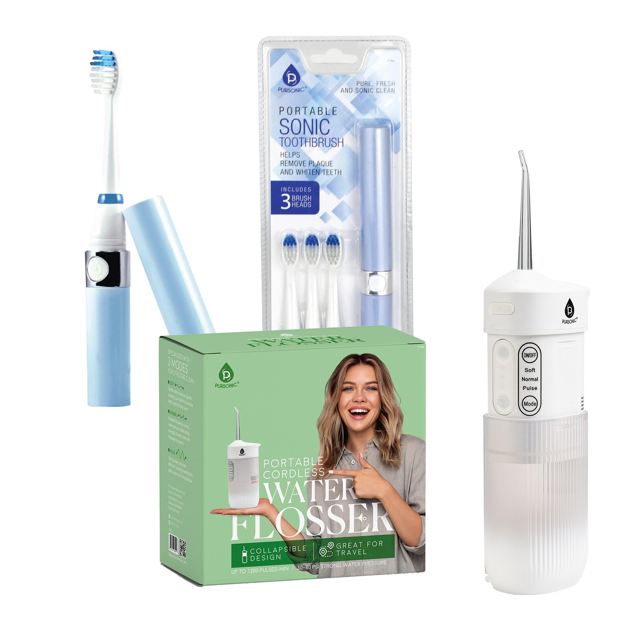 Compact Travel Oral Care Bundle: Portable USB Rechargeable Water Flosser & Portable Sonic Toothbrush