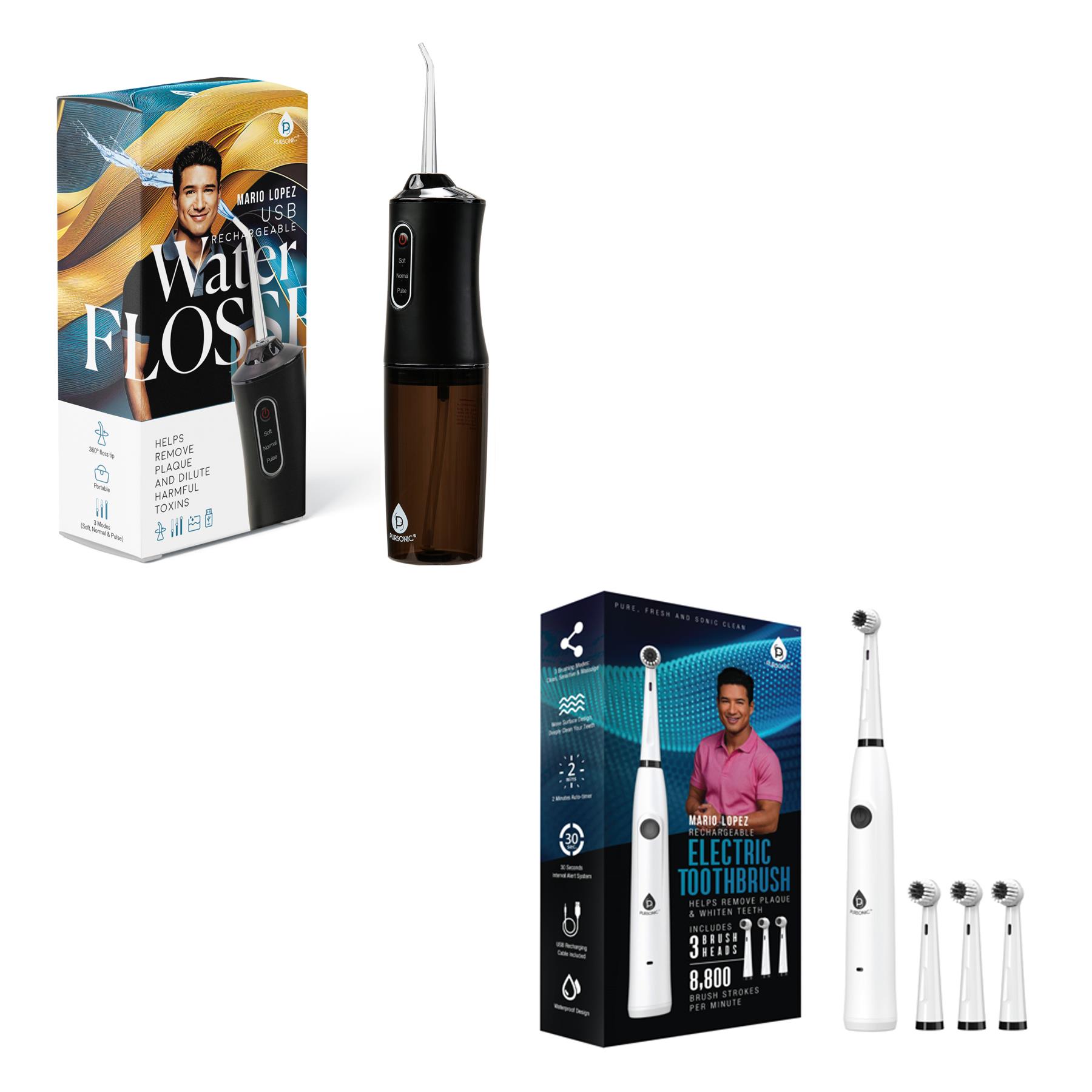 Mario Lopez USB Rechargeable Electric Toothbrush and USB Water Flosser Package