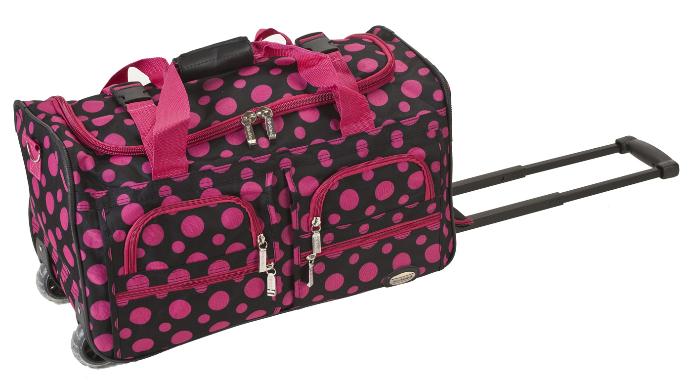 22" Rolling Multi-Pocket Duffle - Black/Pink Dot
