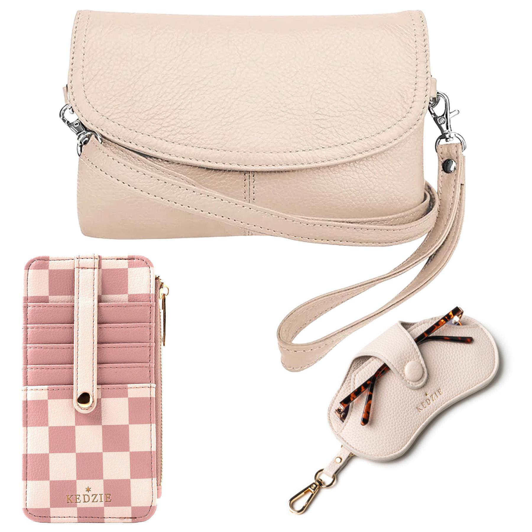 Crossbody Clutch (Cream) with Zippered Wallet and Eyeglass Case