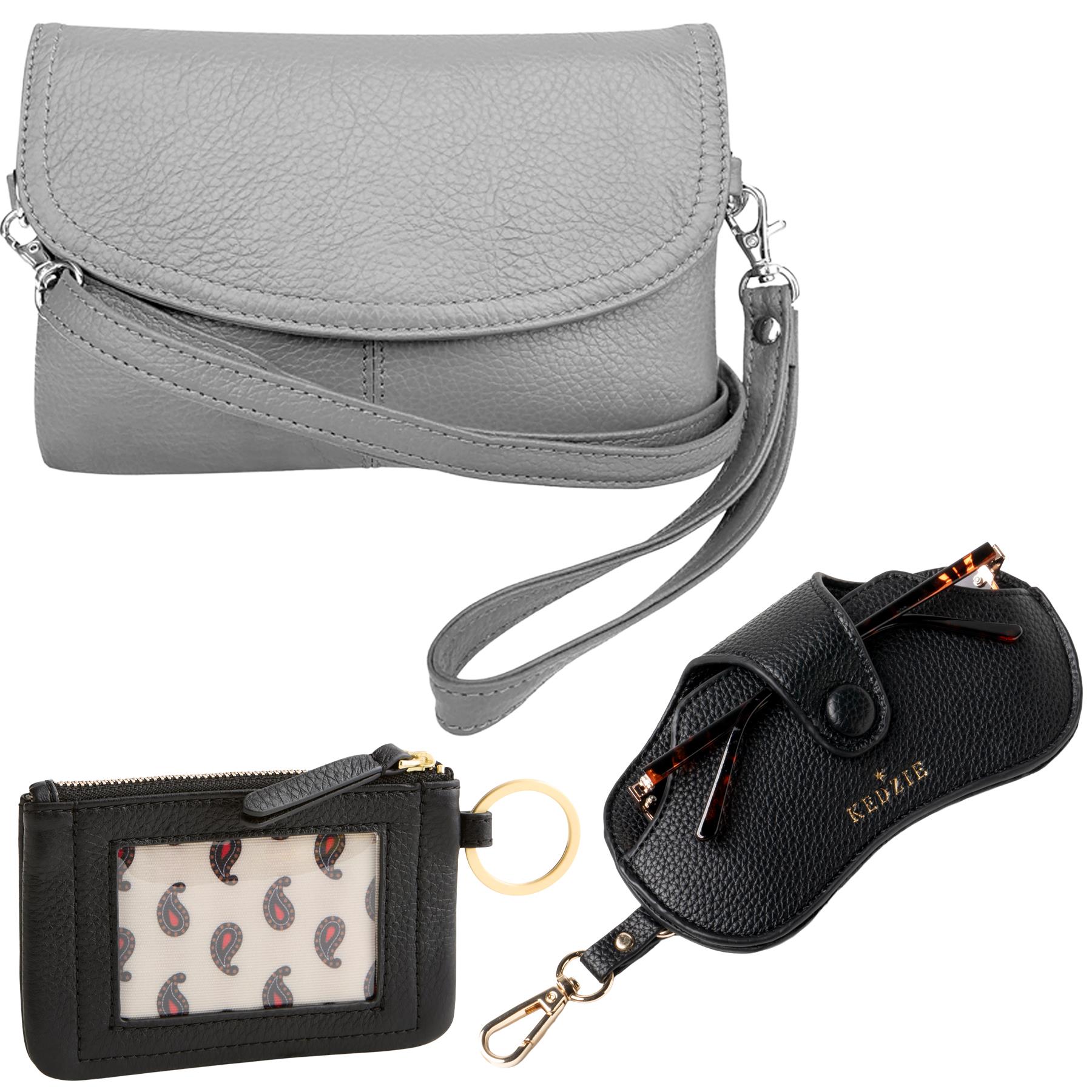 Crossbody Clutch (Grey) with Eyeglass Case and Zip ID