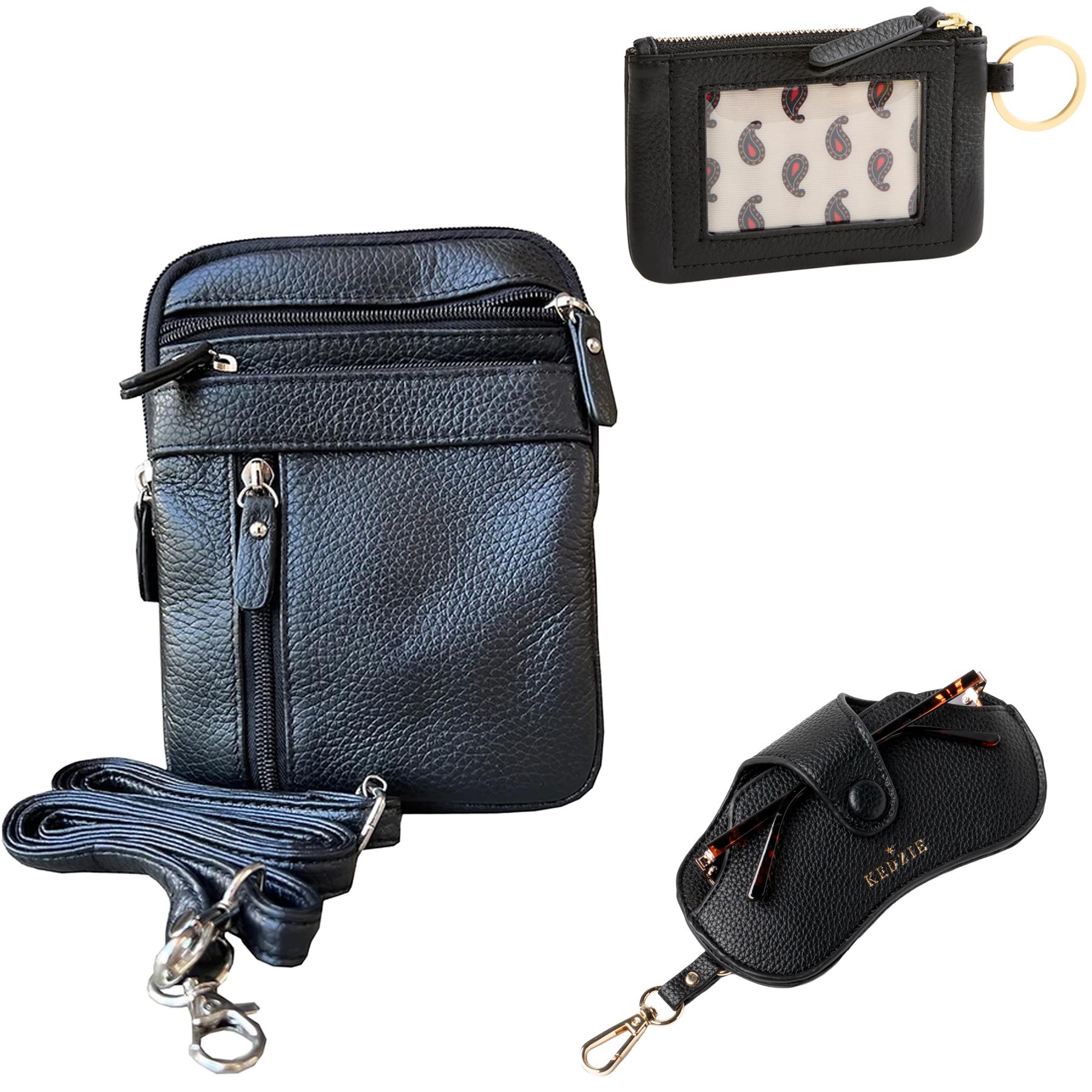Crossbody (Black) with Zip ID and Eyeglass Case