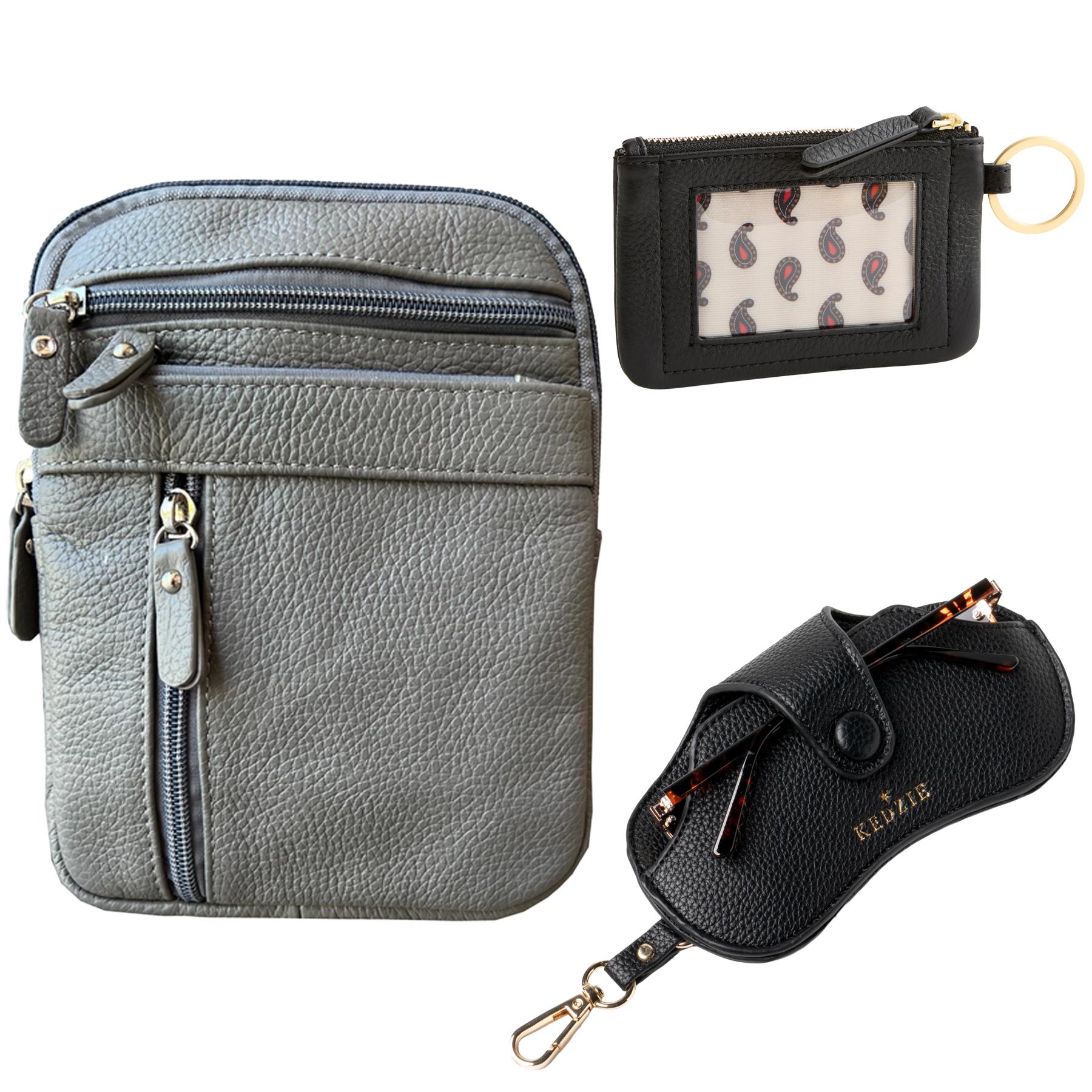 Crossbody (Gray) with Zip ID and Eyeglass Case