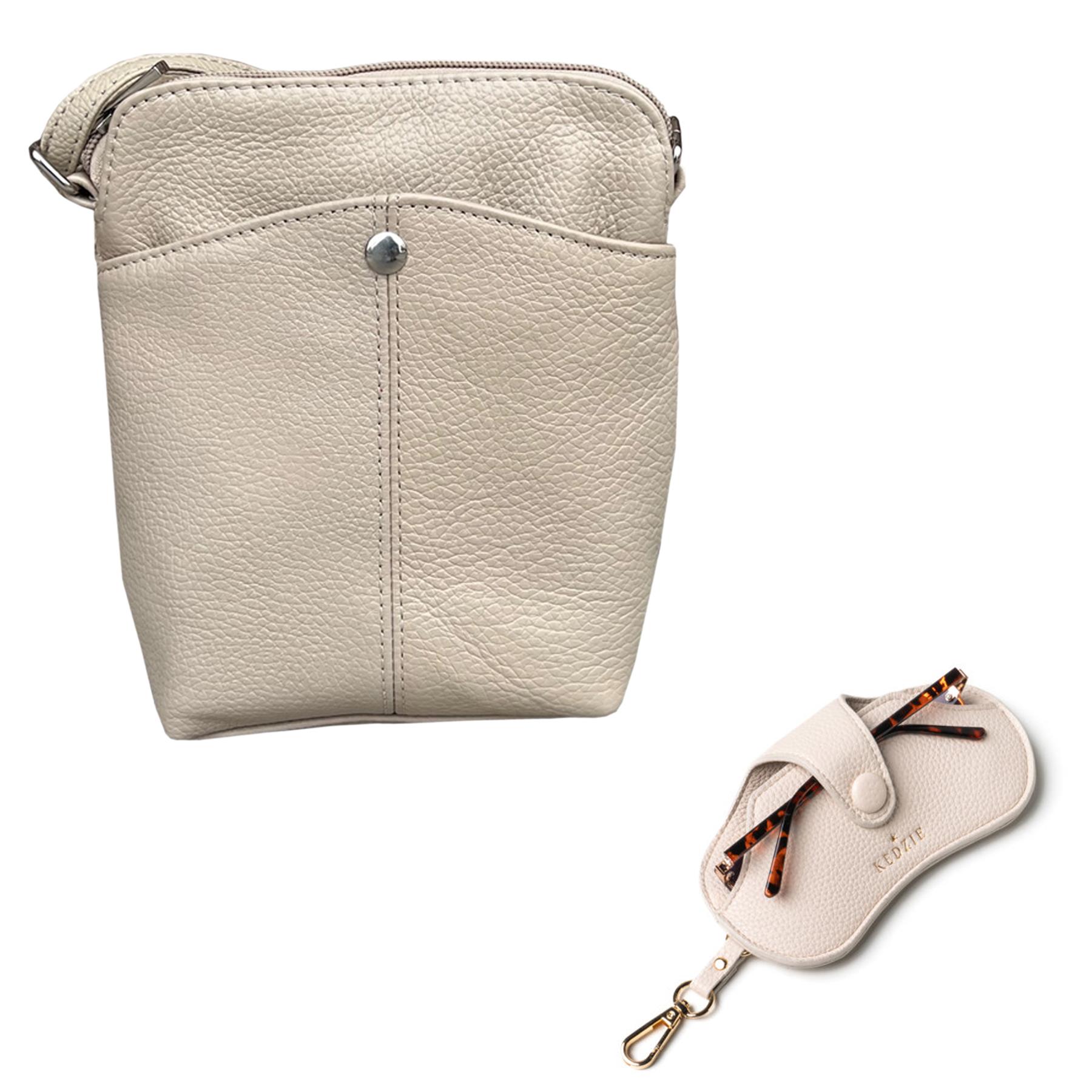 Mini Crossbody Shoulder Bag (Cream) with Eyeglass Case