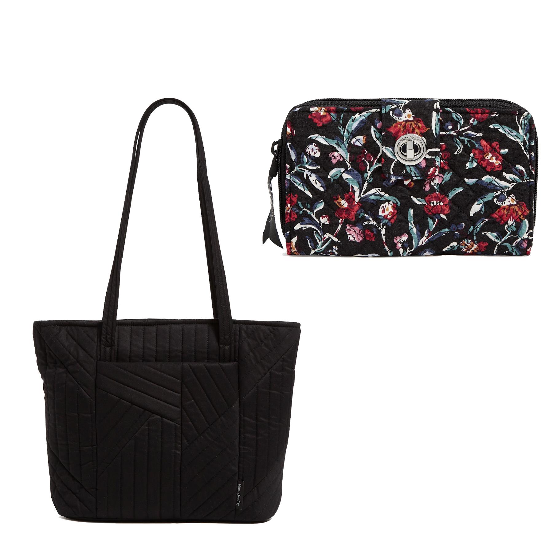 Small Vera Tote Black & RFID Turnlock Wallet Perennials Noir Package