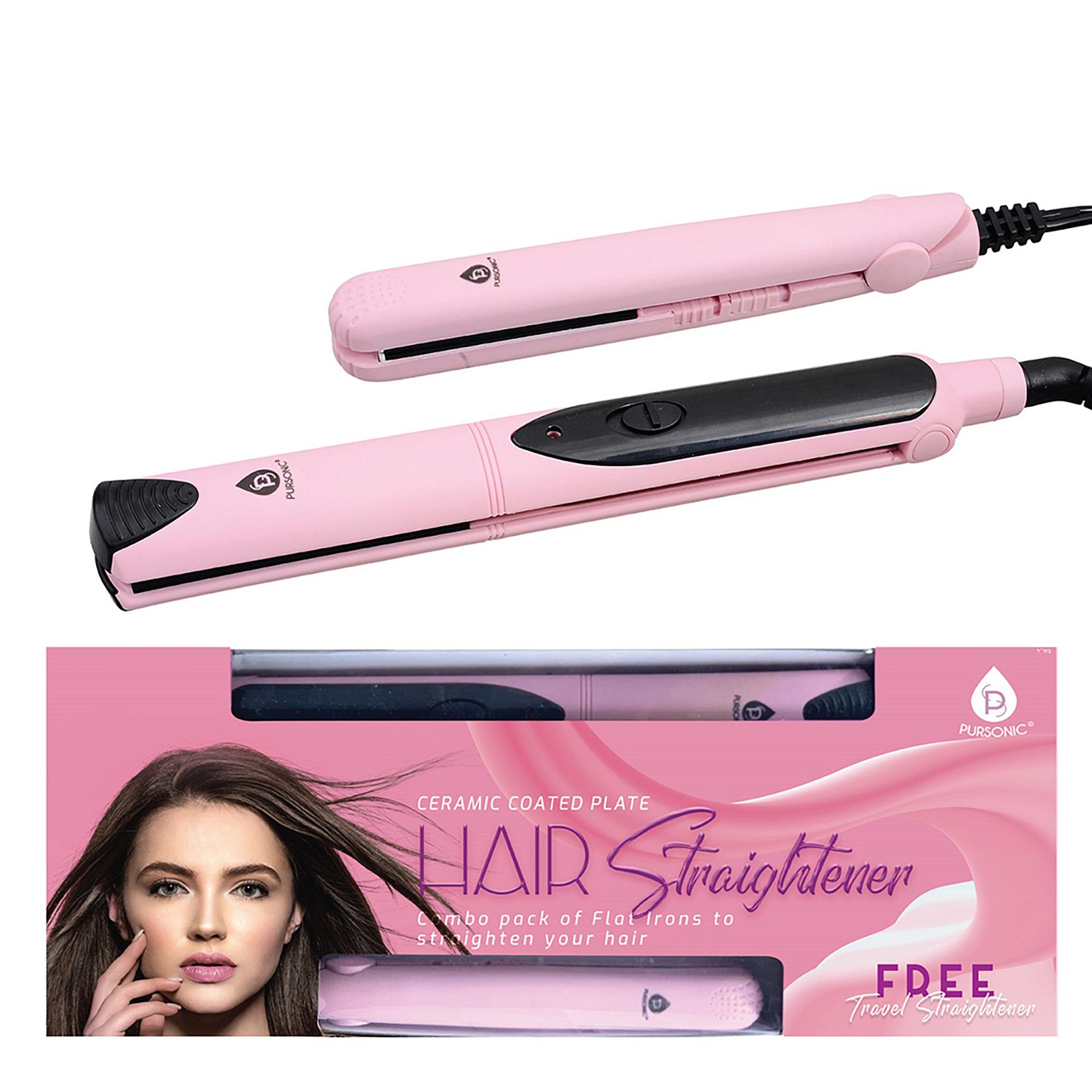 Professional Salon Quality Flat Iron Hair Straightener With A Free Travel Straightener - Pink