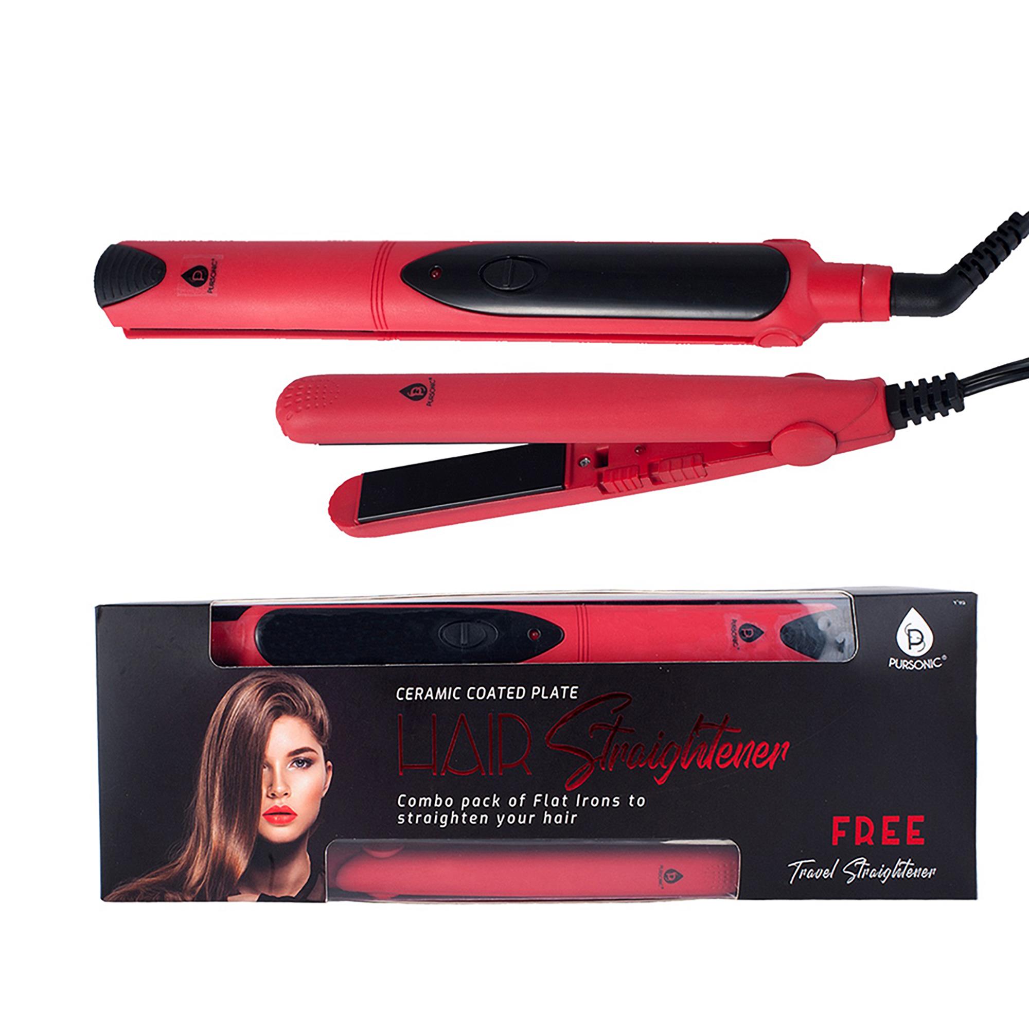 Professional Salon Quality Flat Iron Hair Straightener With A Free Travel Straightener - Red