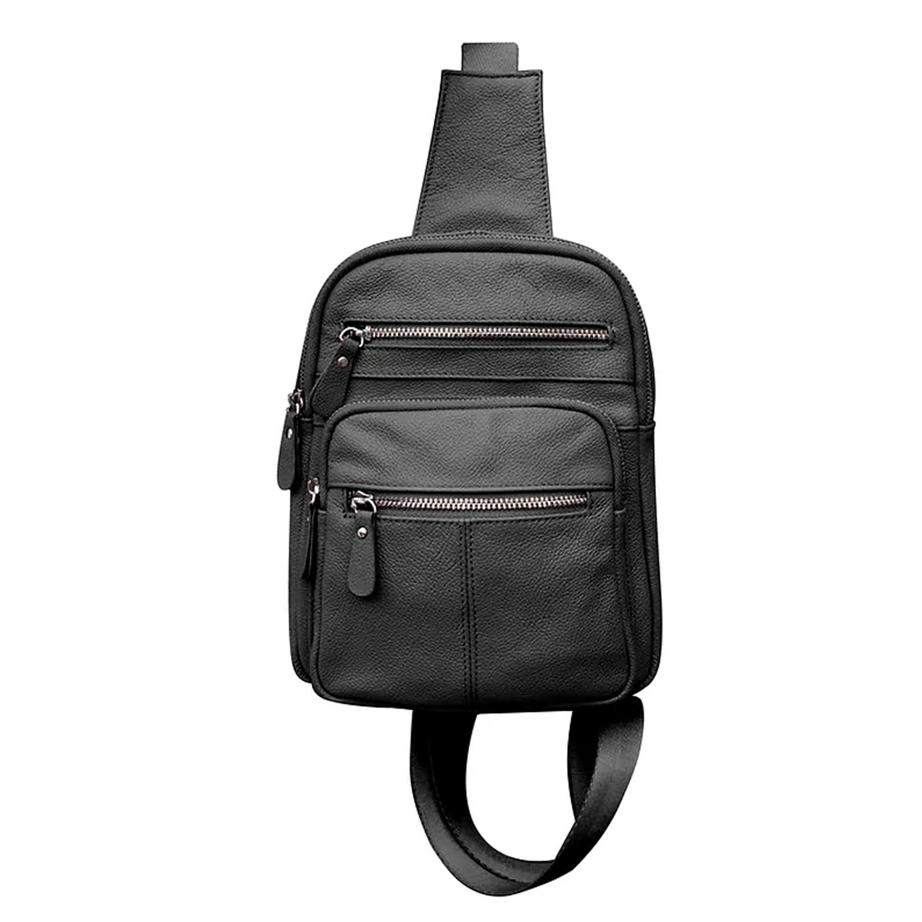 Modern Leather Sling Bag Black