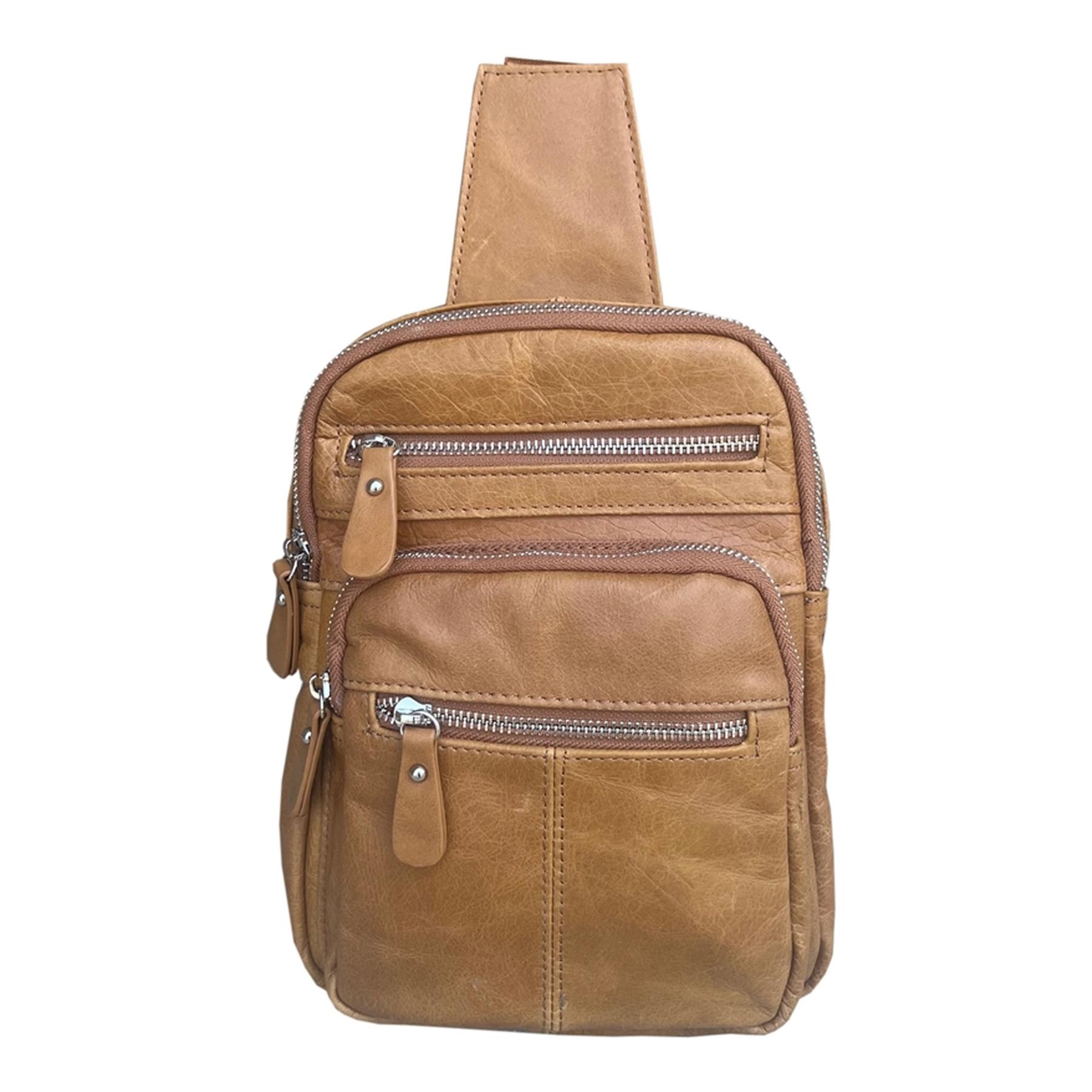 Modern Leather Sling Bag Light Brown