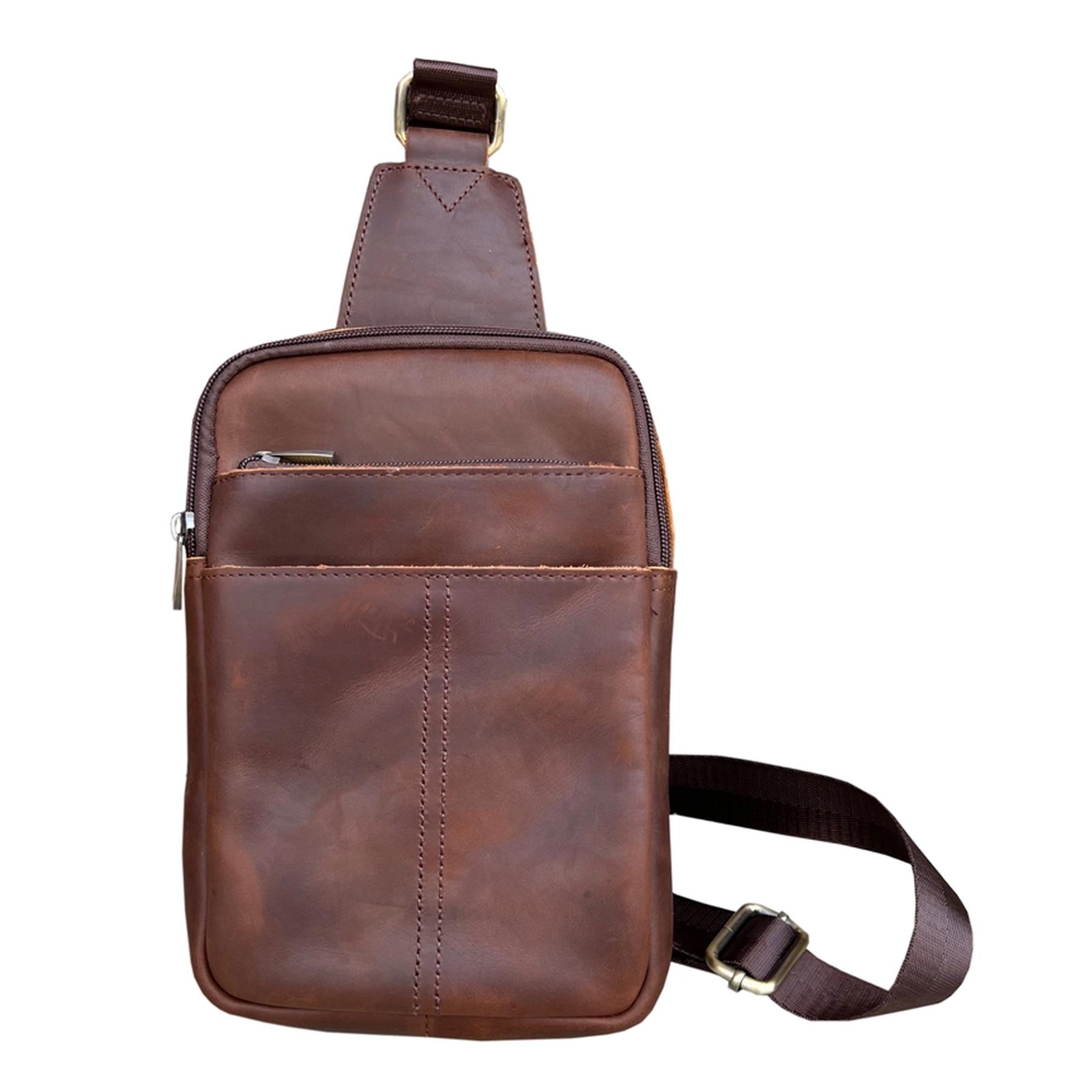 Unisex Crazy Horse Leather Crossbody Bag Travel Bag Brown