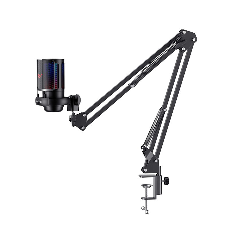 Havit GK50 Pro RGB USB Condenser Gamer Microphone with Desk Mount, Foldable Desk Mic Arm 360° Microphone for Live Streaming, Gaming, Podcasting, Radio