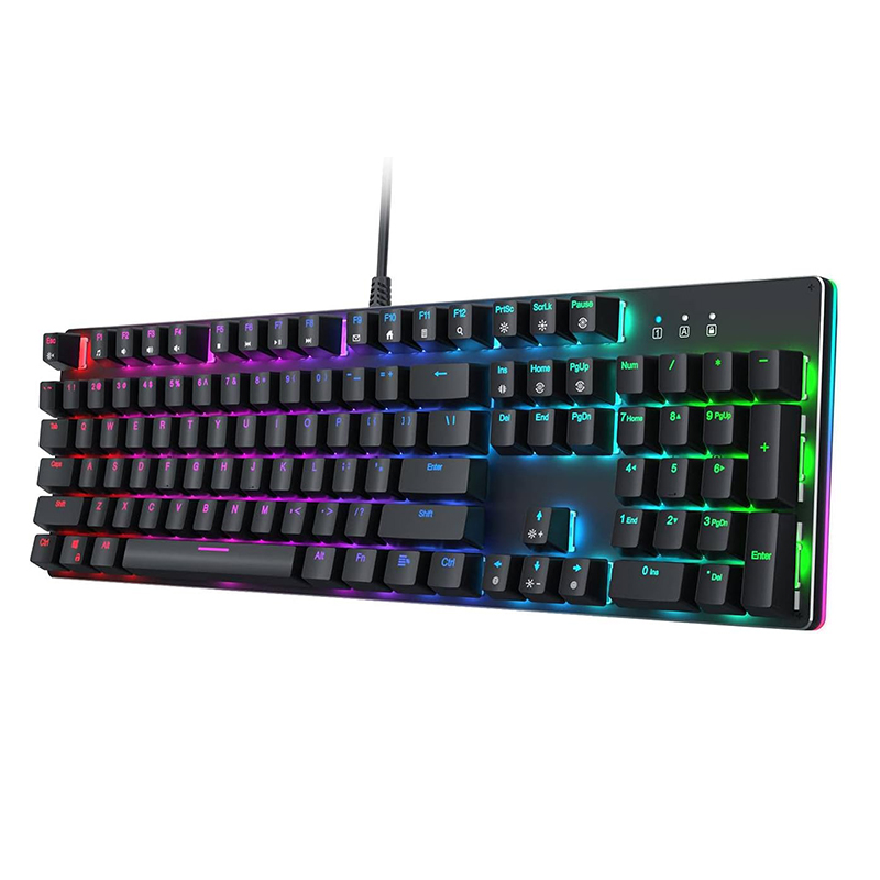 Aukey KM-G12 Wired Mechanical Gaming Keyboard, RGB Backlight, Blue Switches,104-Key Anti-Ghosting, Surround Lighting, Steel Body_Black
