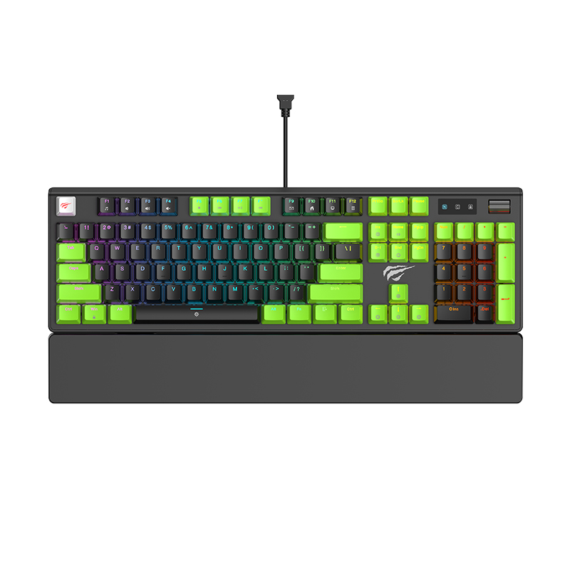 Havit KB926L Gamenote Mechanical Blue Switches USB Wired RGB Multiple custom backlight, Two-color Molding Keycaps, Metal Volume Knob, Full-Key Rollover with Wrist Rest Gaming Keyboard