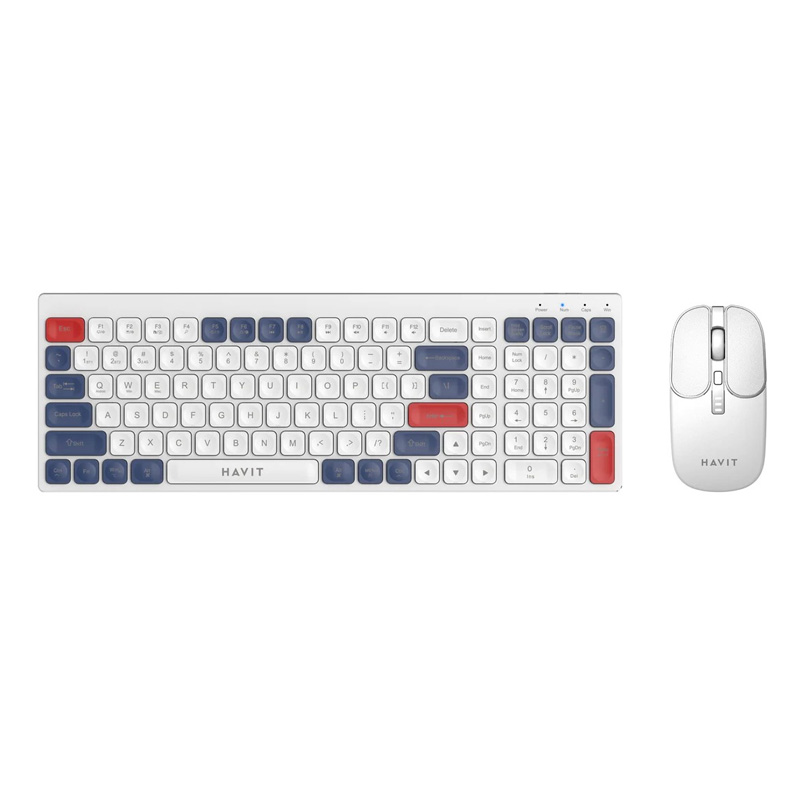 Havit KB830WB Dual-Mode Wireless 2.4Ghz + Bluetooth V5.1 keyboard and Mouse Combo Set_White