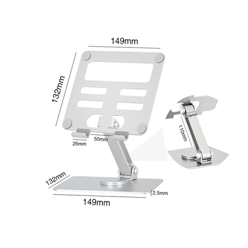 Aluminum Alloy MT131 Tablet and Phone Stands up to 14 inch with 360 Degree Rotation and Cooling Foldable Adjustable Stand