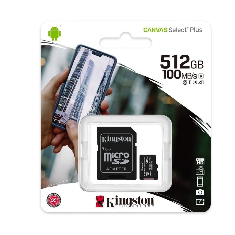 Kingston SDCS2 microSDXC Canvas Select Plus 100R A1 C10 Card with ADP Option 128GB,256GB,512GB