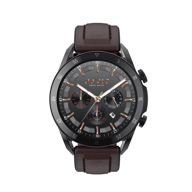 Havit M9030 Pro Smart Watch 1.43 inch AMOLED HD Display, Bluetooth Call, Sports & Health, Wireless charging_Black & Brown