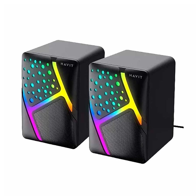 Havit SK763 LED Light Desktop 2.0pcs 3.5mm Plug + USB powered Computer Speaker_Black