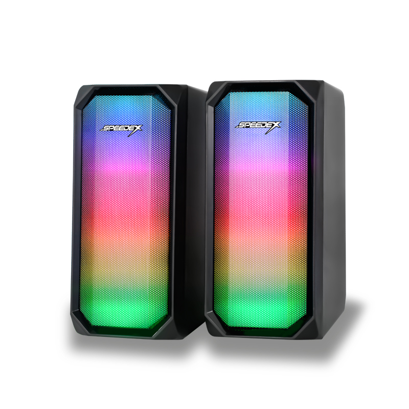 Speedex ES514 Dual-Mode 3.5mm Aux + Bluetooth Wireless 2.0pcs Multimedia RGB Lighting,USB Powered gaming Speaker_Black