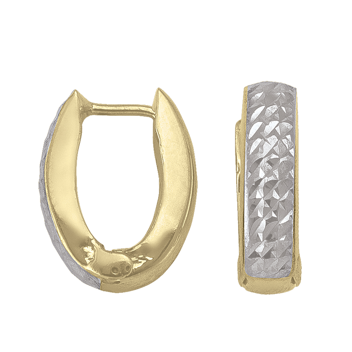 Two Tone Patterned Oval Huggie Earring