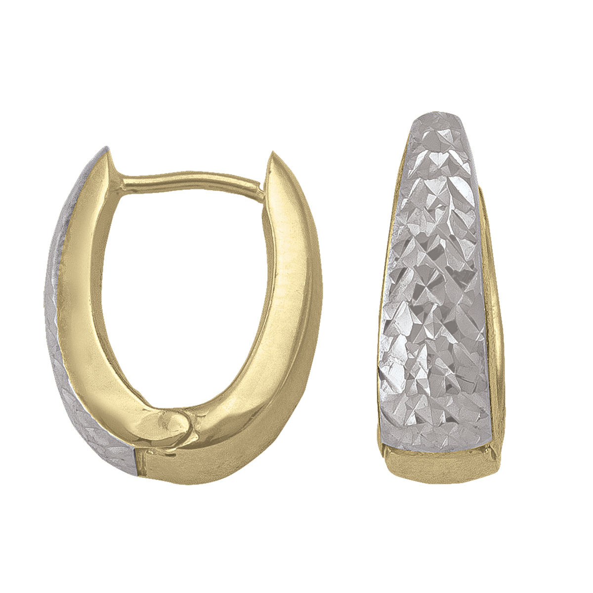 Two Tone Patterned Oval Huggie Earring