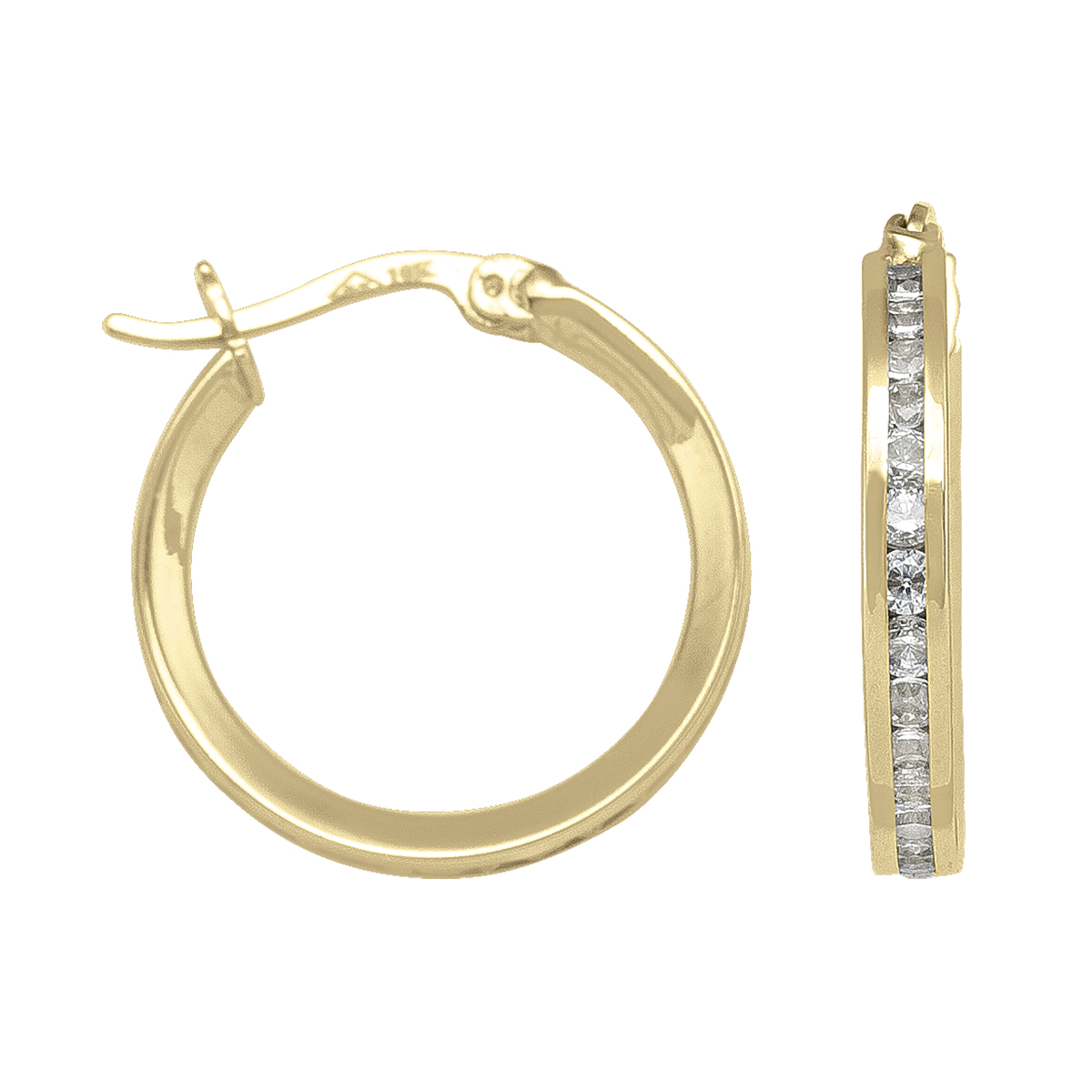 Yellow Gold Cz Hoop Earring