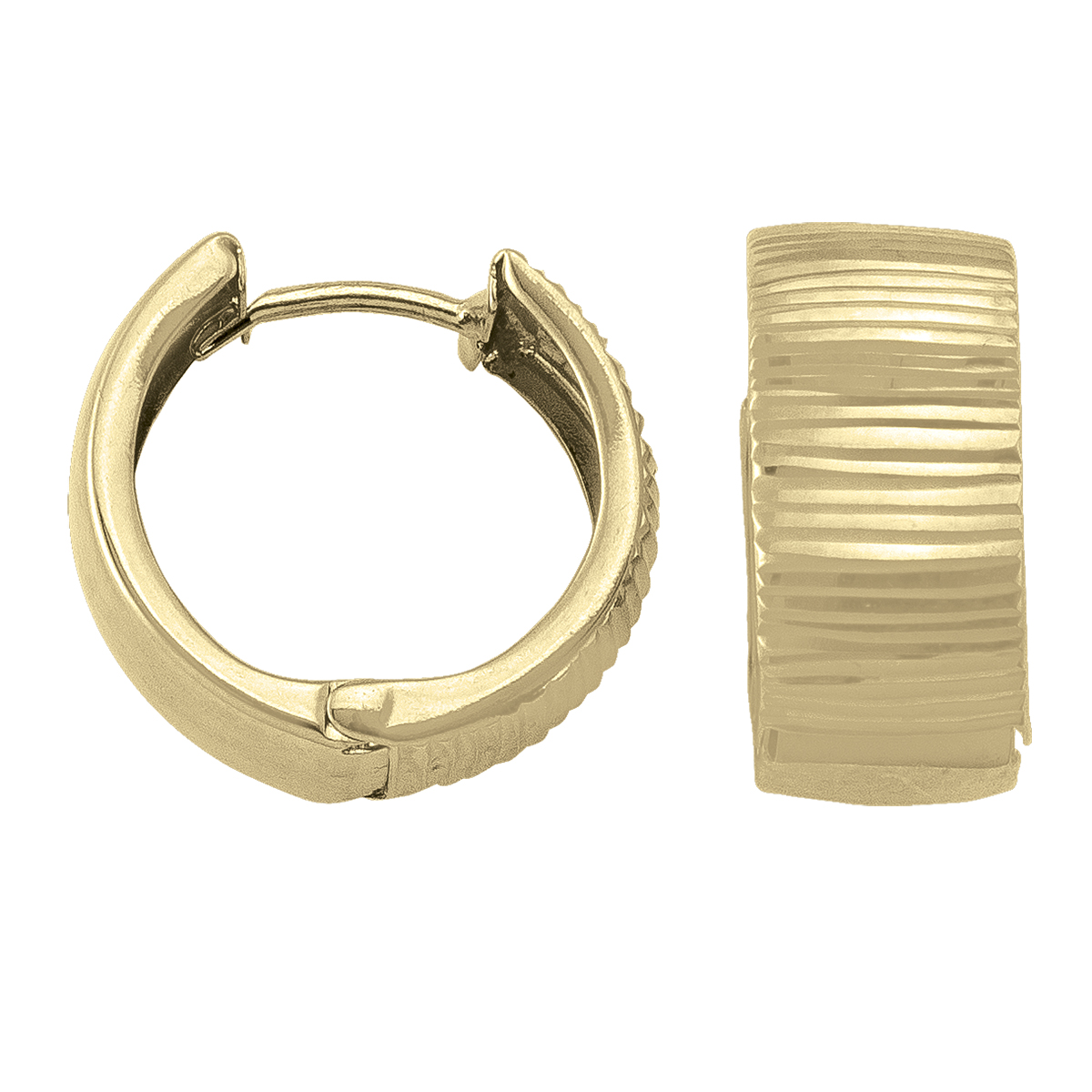 Yellow Gold Patterned Huggie Earring