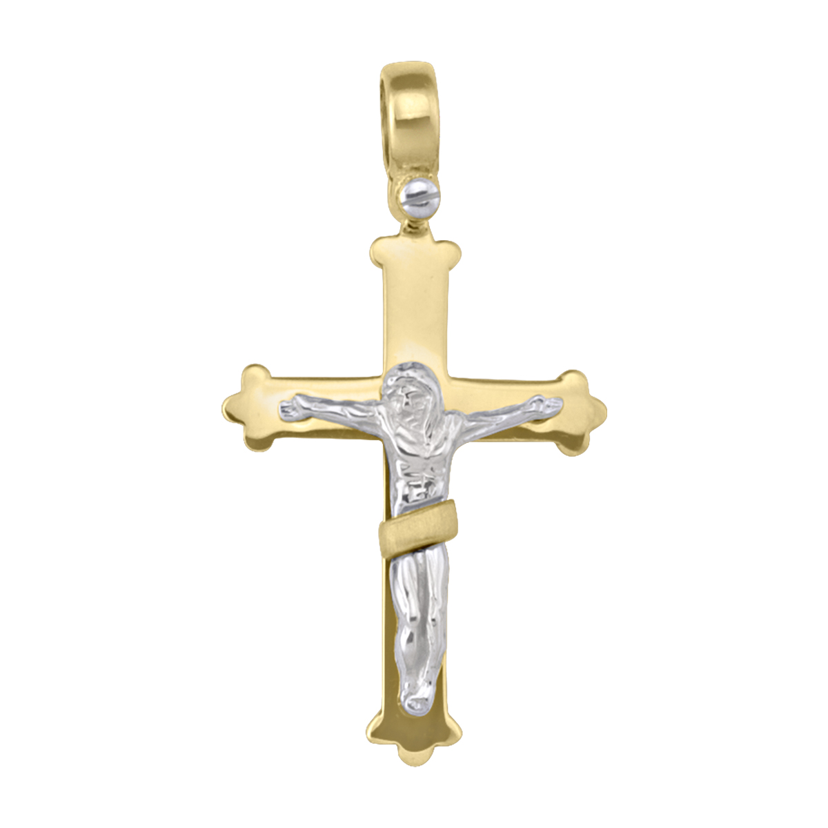 Yellow And White Gold Crucifix - 14K