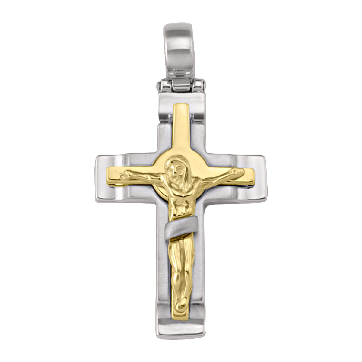 Yellow And White Gold Crucifix - 14K
