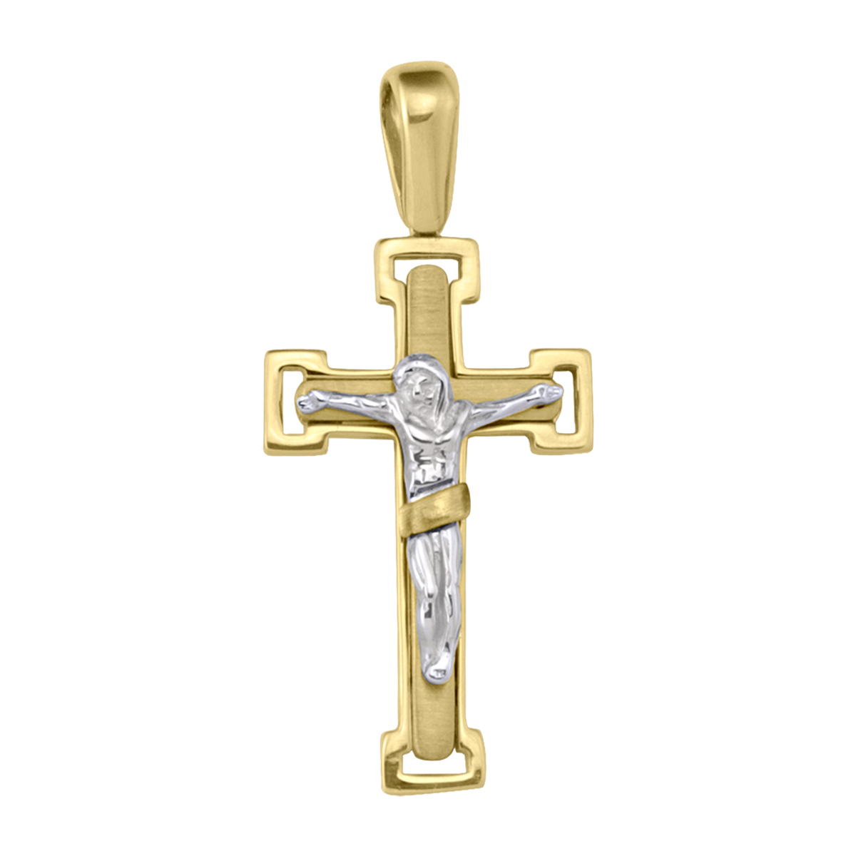 Yellow And White Gold Crucifix - 14K