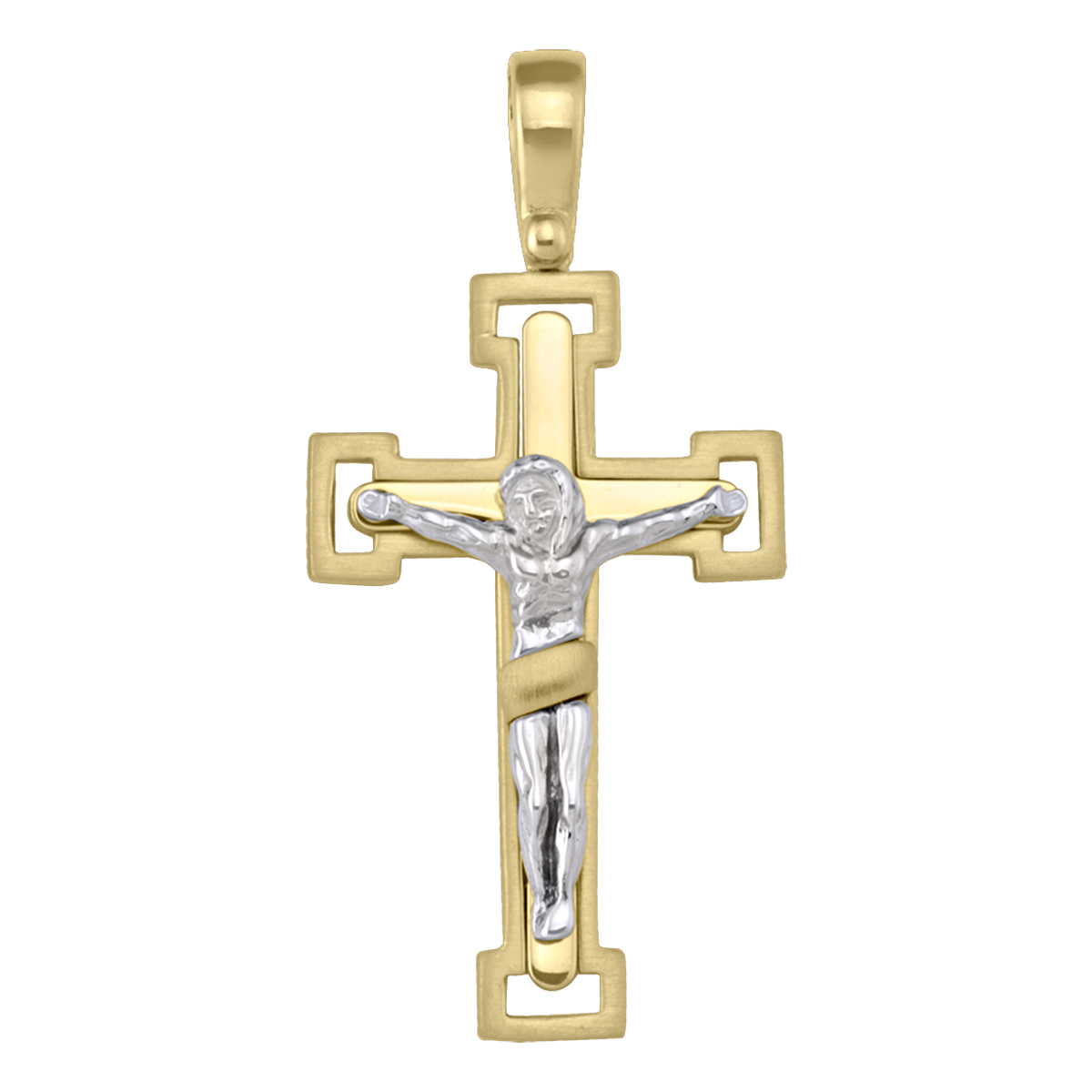 Yellow And White Gold Crucifix - 14K