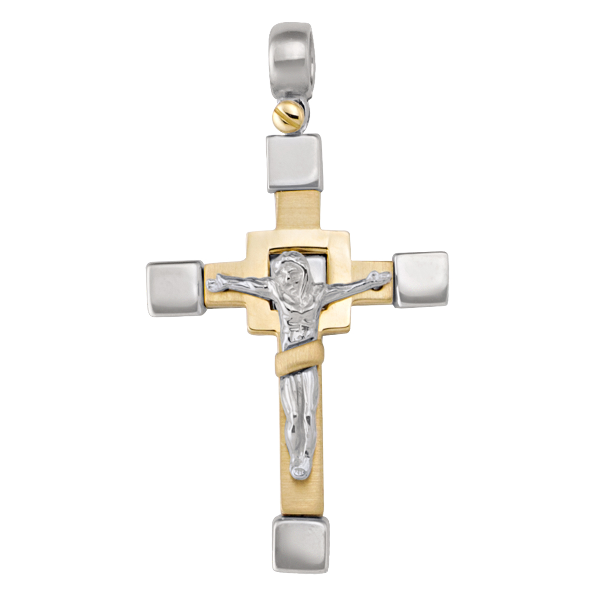 Yellow And White Gold Crucifix - 14K