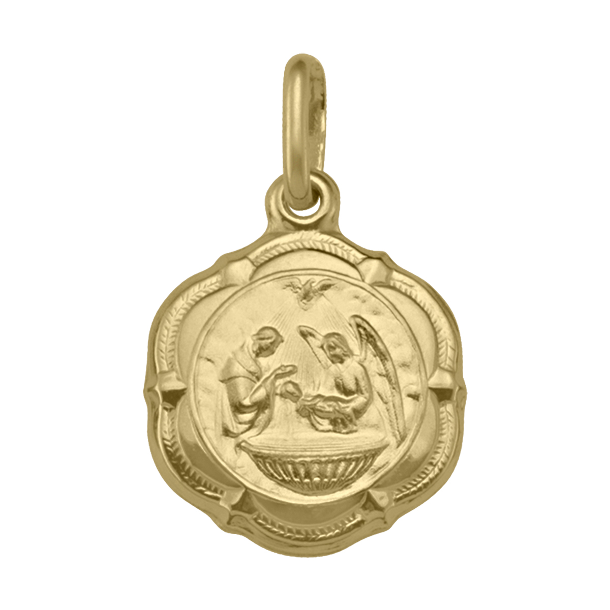 Yellow Gold Hollow Baptism Medal - 14K