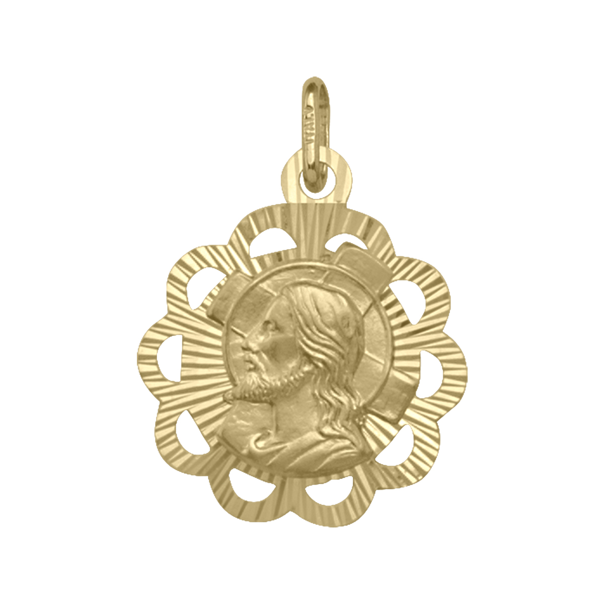 Yellow Gold Solid Filigri Reversible Madonna & Jesus Medal