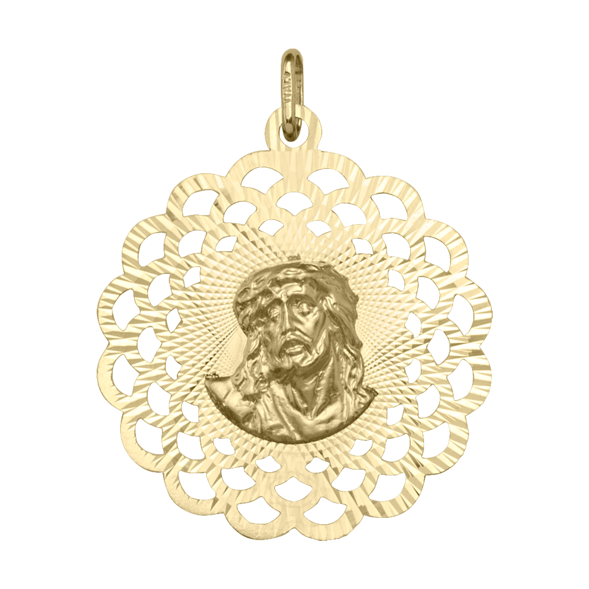 Yellow Gold Solid Filigri Reversible Madonna & Jesus Medal