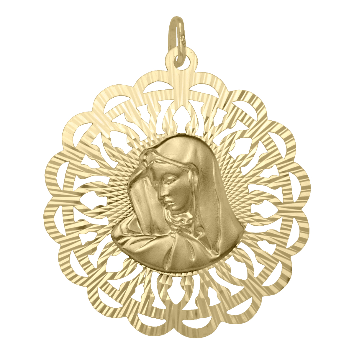 Yellow Gold Solid Filigri Reversible Madonna & Jesus Medal