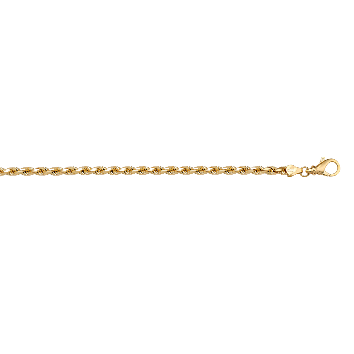 Yellow Gold Solid Diamond Cut Rope Anklet - 10K