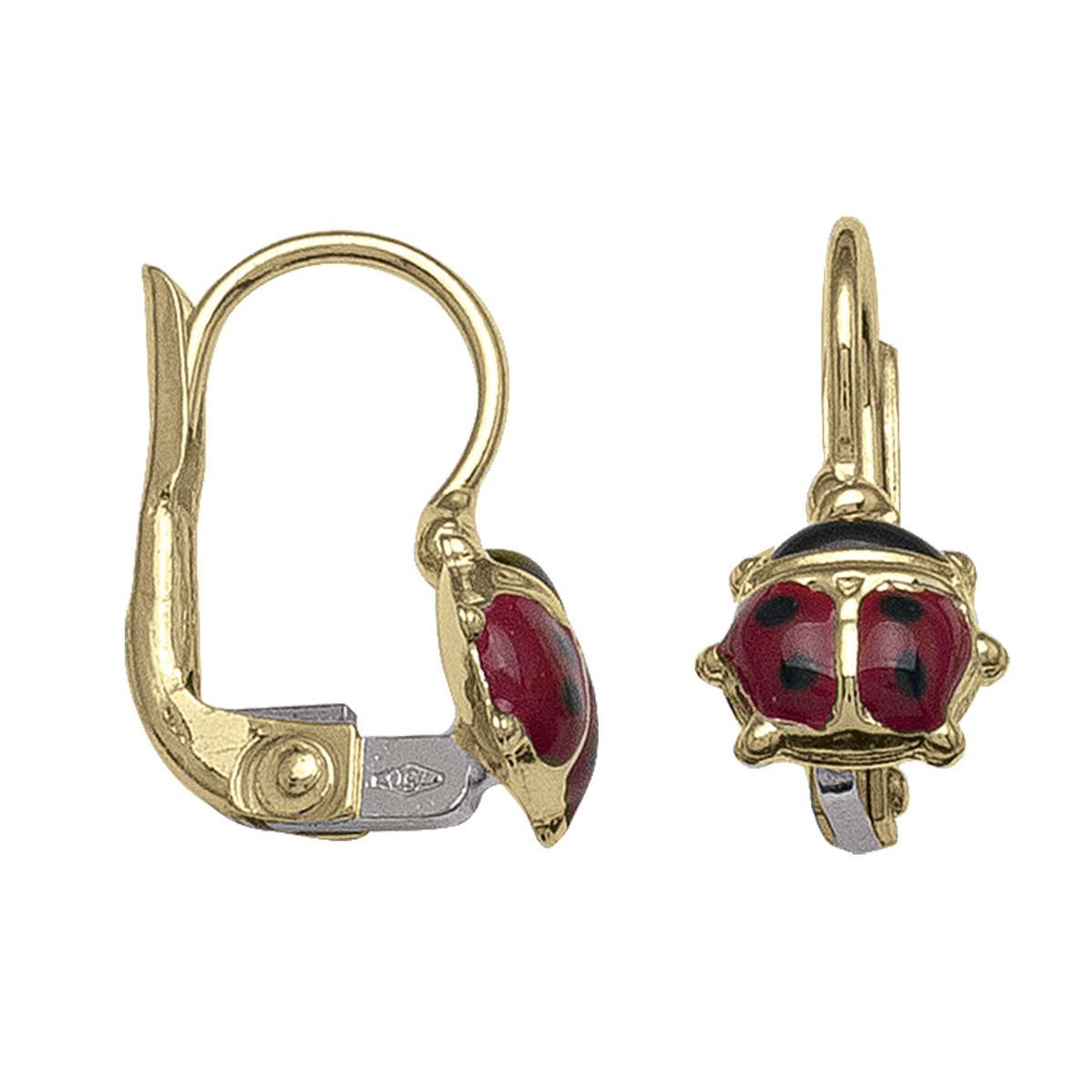Yellow Gold Lady Bug French Back Earring