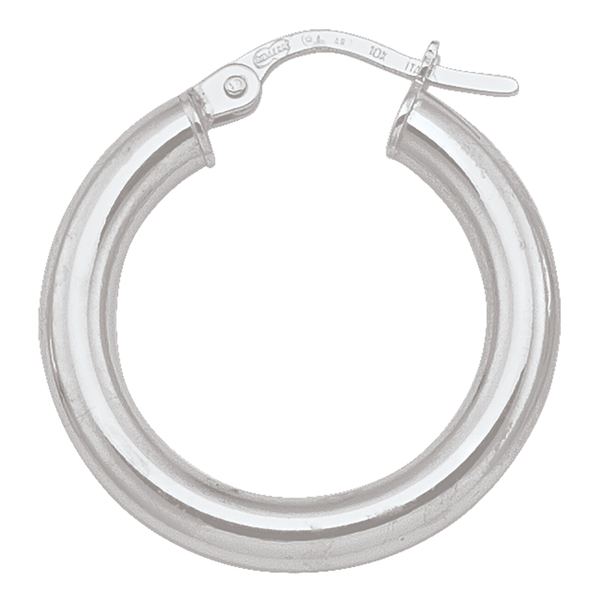 White Gold High Polish Plain 3Mm Tube Hoop Earring - 10K