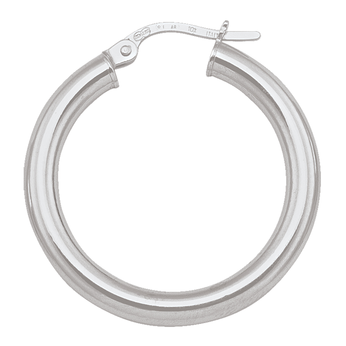White Gold High Polish Plain 3Mm Tube Hoop Earring - 18K