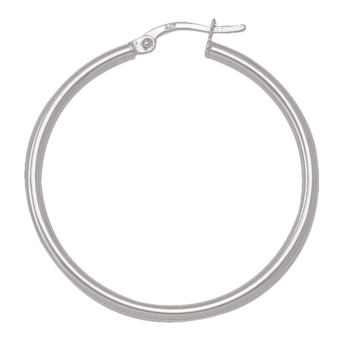 White Gold High Polish Plain 2Mm Tube Hoop Earring - 18K