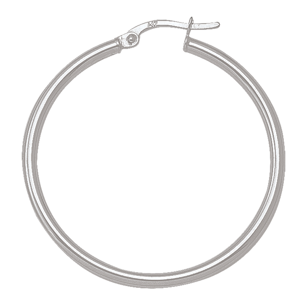 White Gold High Polish Plain 2Mm Tube Hoop Earring - 14K