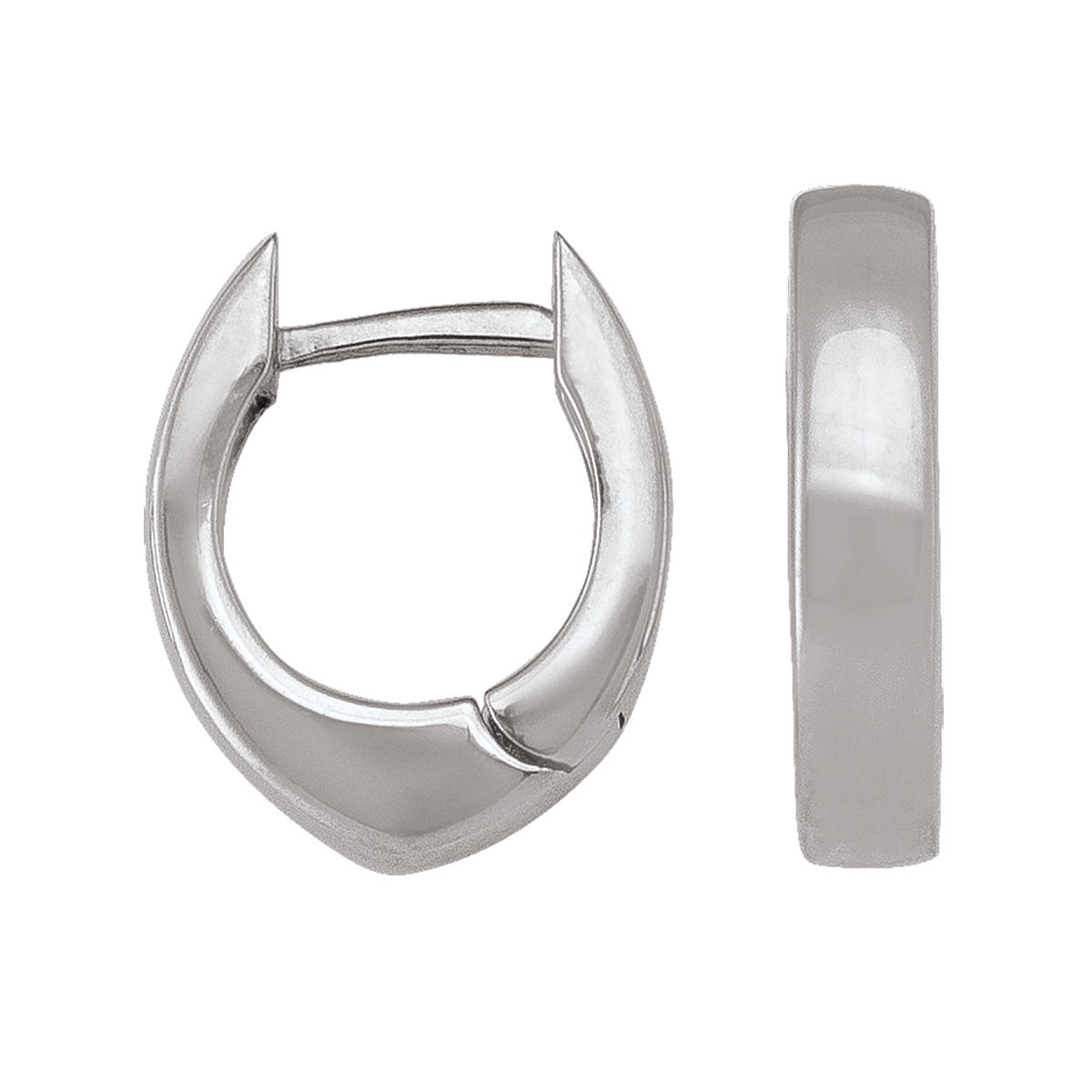 White Gold Oval Huggie Earring - 14K