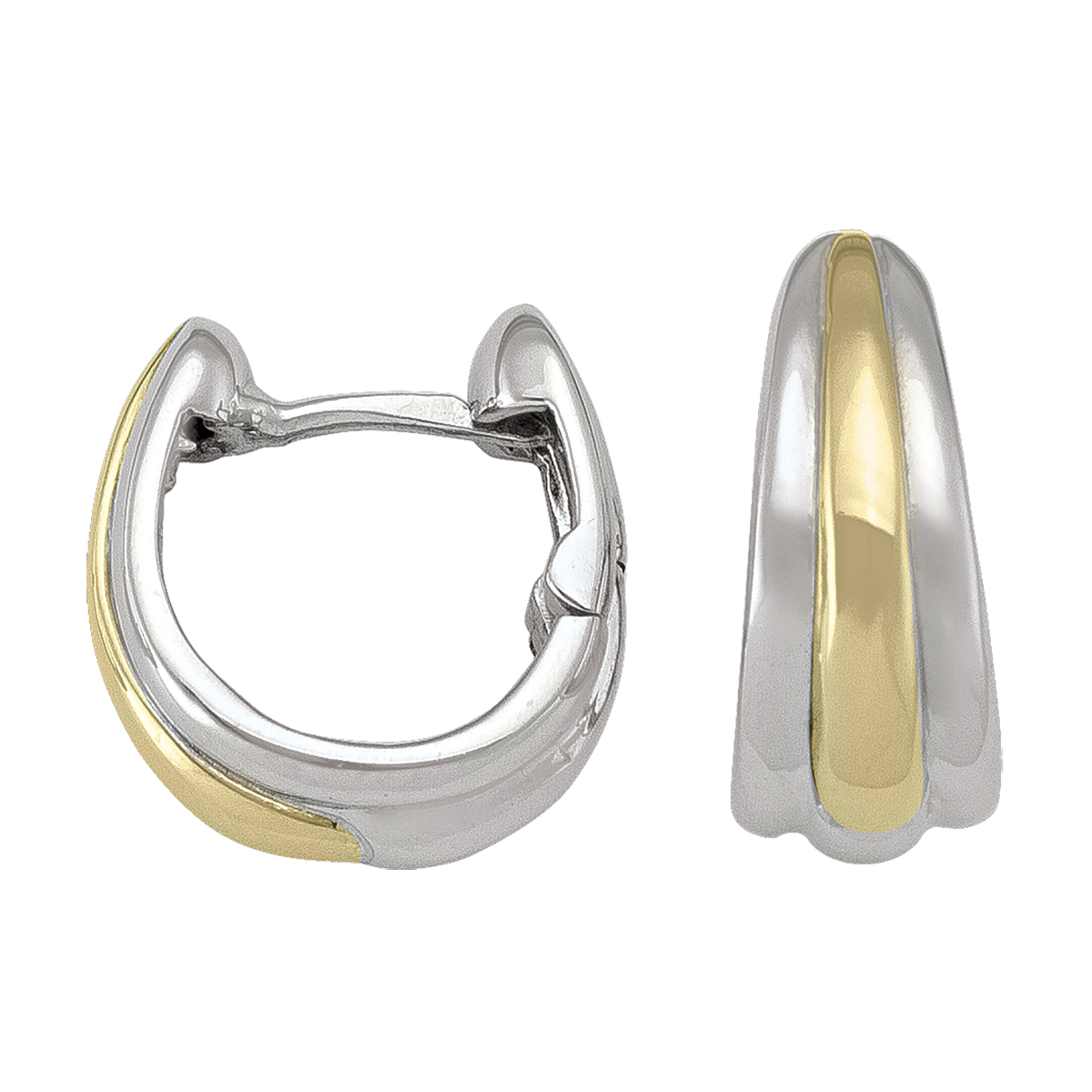 Two Tone Oval Huggie Earring - 18K