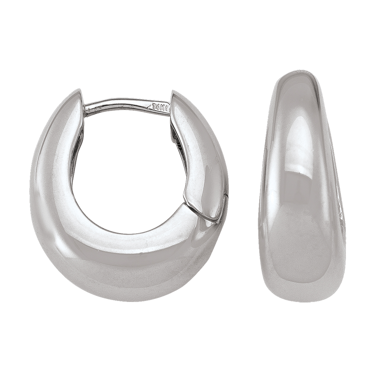 White Gold Oval Huggie Earring - 14K