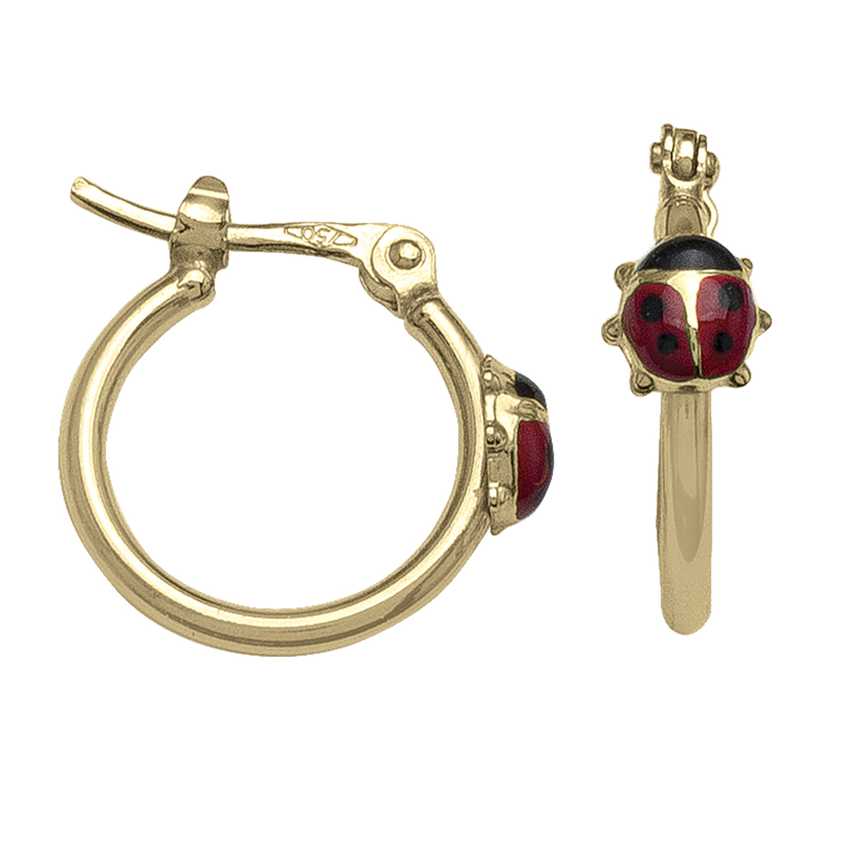 Yellow Gold Lady Bug Hoop Earring
