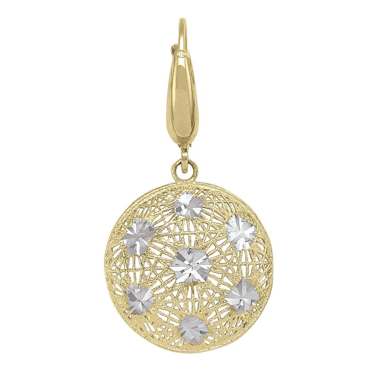 Two Tone Fancy Diamond Cut Disc Earring