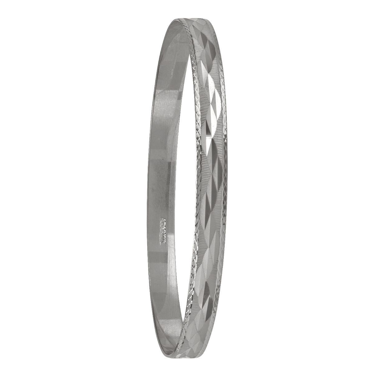 6Mm White Gold Diamond Cut Slip On Bangle