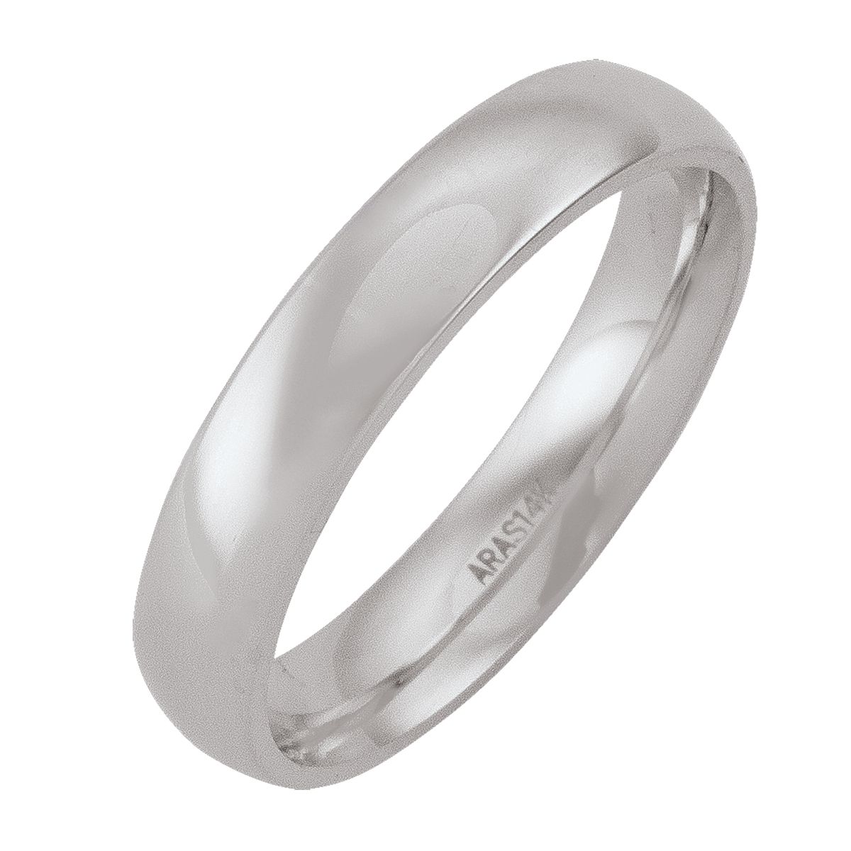 4Mm White Gold Domed Top With Inside Comfort Fit Wedding Band (Available In Various Ring Sizes) - 14K